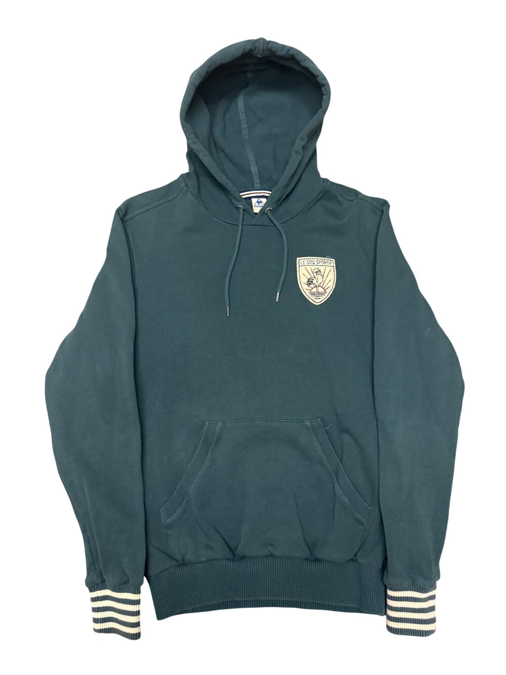 Le Coq Sportif Hoodie Sweatshirt Mens Large Green Fleece Pullover Crest Logo